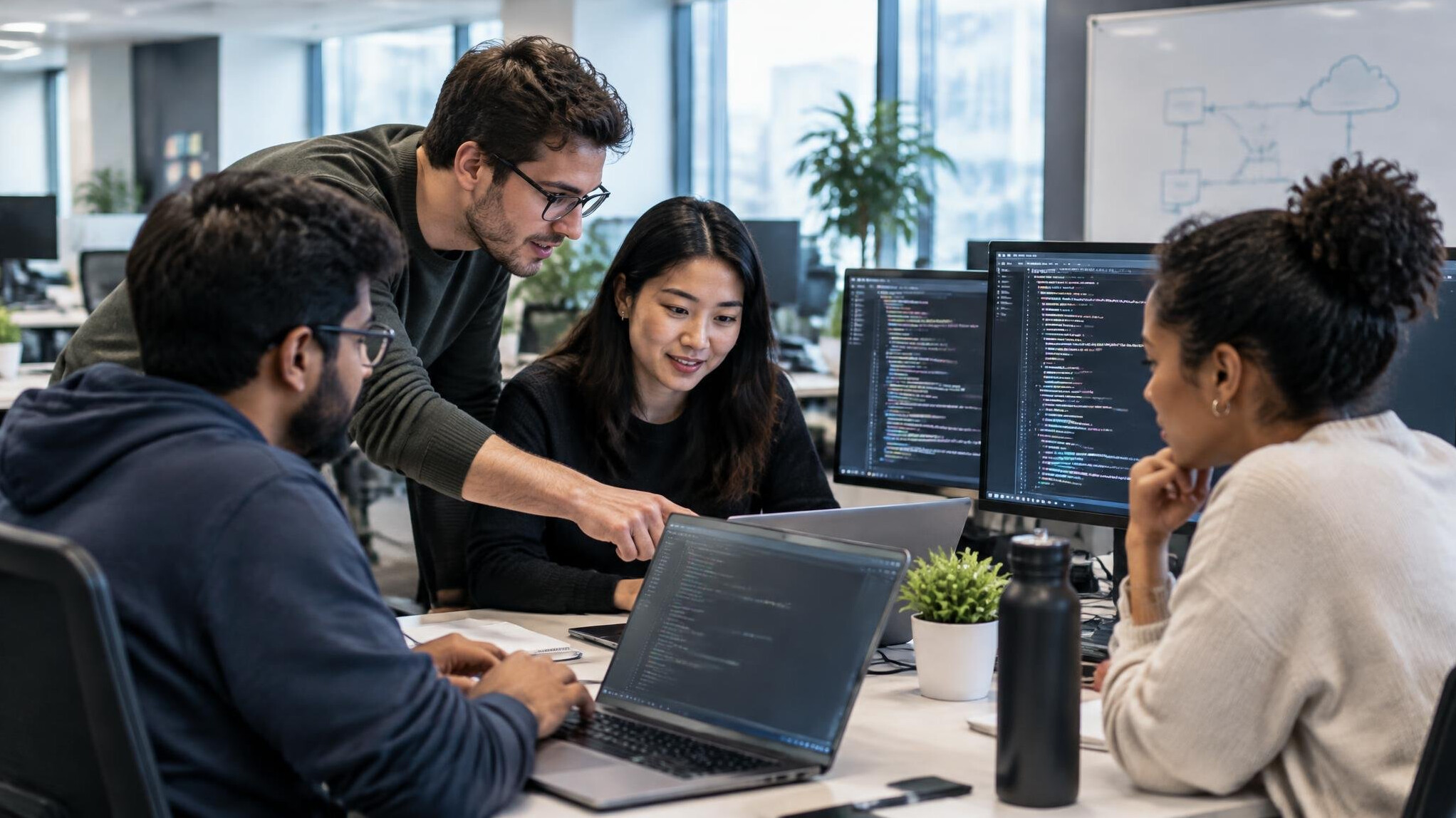 corporate software team coding together
